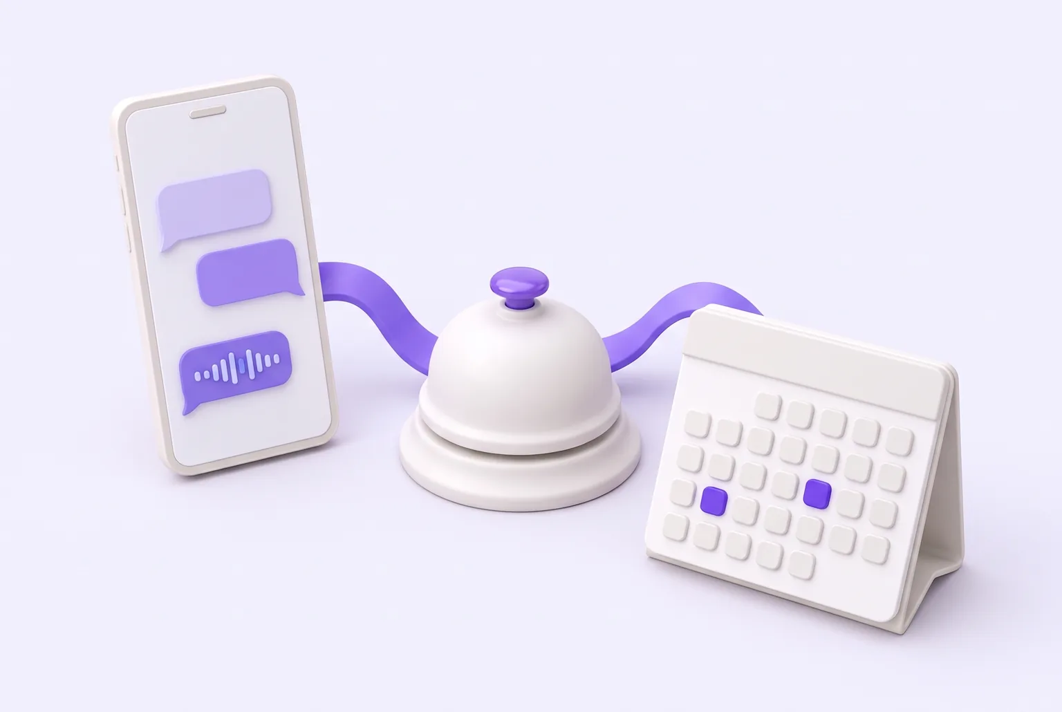 A concierge bell, a phone with messages and a calendar with two sessions marked